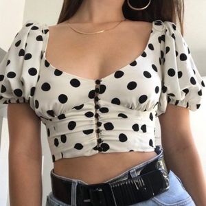 For love and lemons polka dot black and white top